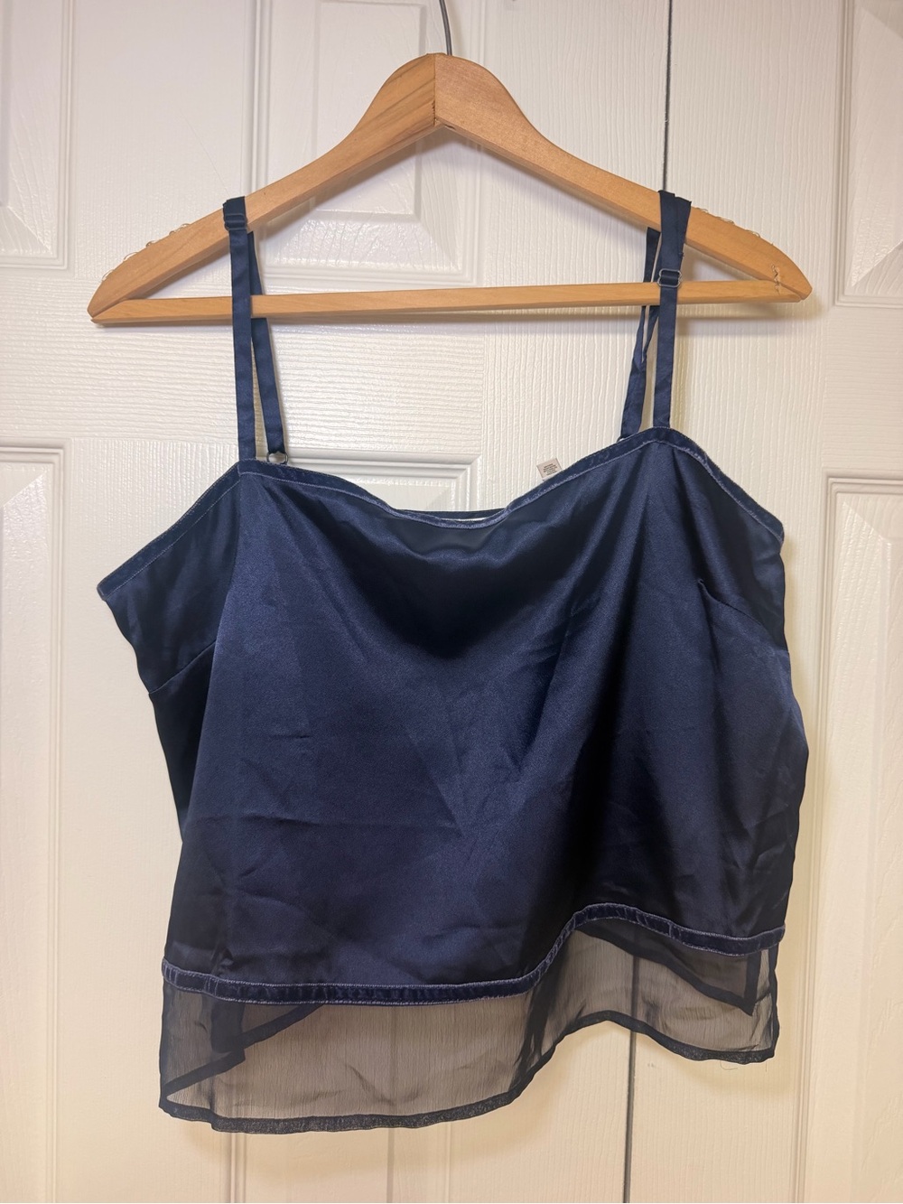 Vintage Victoria’s Secret Satin Mesh Hem Cami Y2K 90s Navy Lingerie Top M Date - Picture 12 of 12